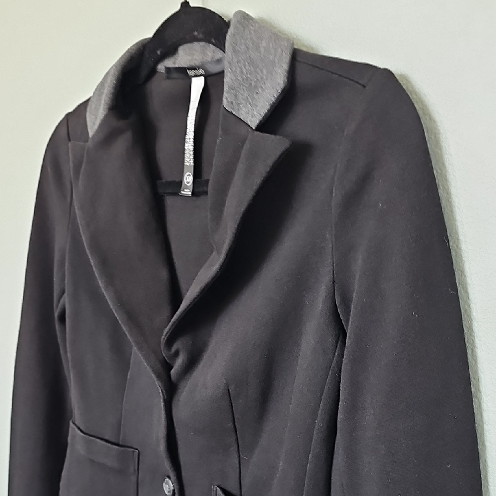 Kensie Preppy Black Sweater Knit Blazer with Gray Collar and Elbow Patches XS - Picture 4 of 9